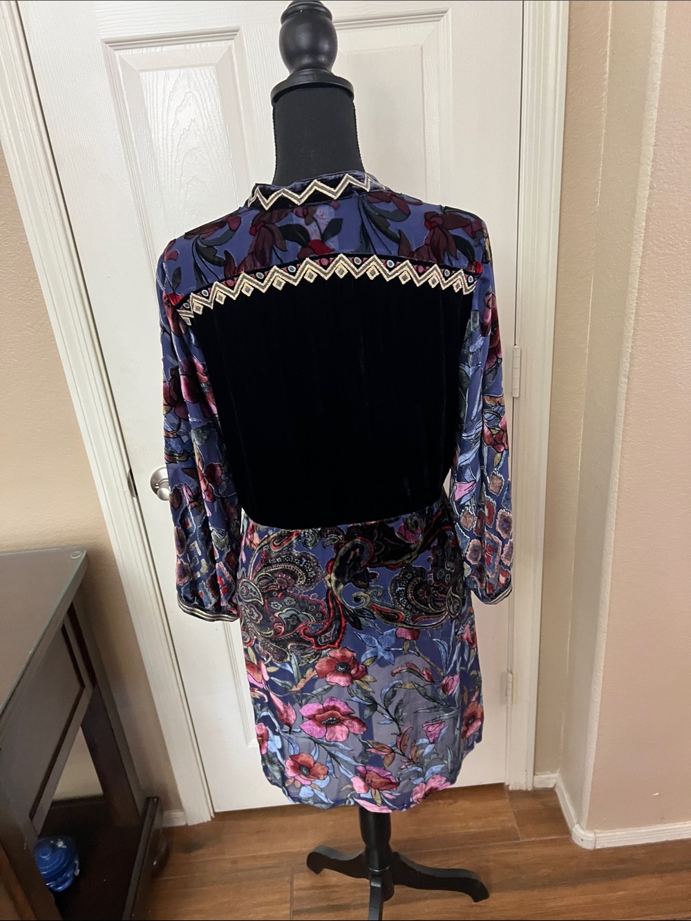 Johnny Was Navy Velvet Embroidered Floral Mini Dress - Picture 5 of 6